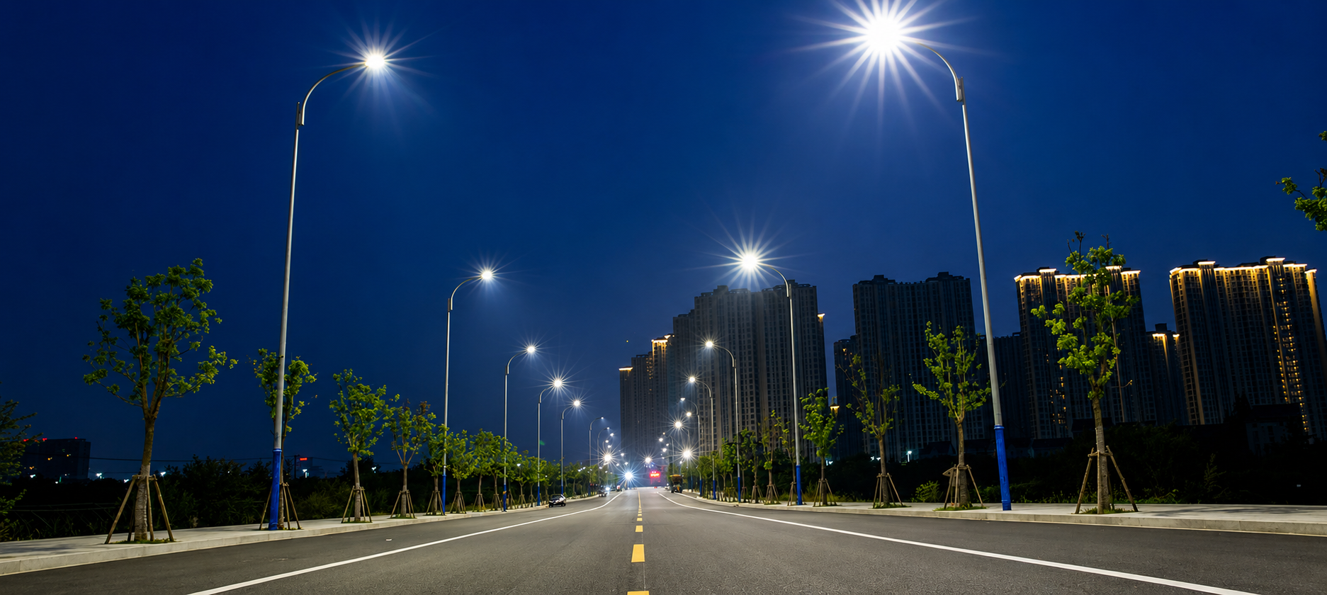 Área urbana com iluminação pública LED